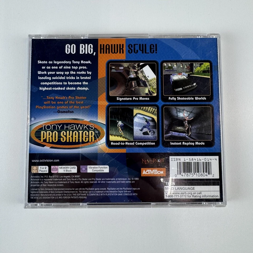 Tony Hawk's Pro Skater Sony PlayStation PS1 Video Game Skateboarding Activision - Image 4 of 4