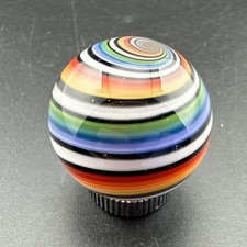 Contemporary Handmade Art Glass Marble .99" Spiral Swirl, Rainbow, Black White