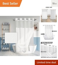 Long No Hook Slub Textured Shower Curtain with Snap-in PEVA Liner Set - 71" x...