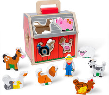 Melissa  Doug Take-Along Wooden Toy Barn, 11-Pc Portable Toddler Playset with F