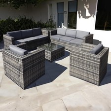 Acorn Malta Rattan 8 Seat Corner Garden Patio Outdoor Set in Walnut Grey