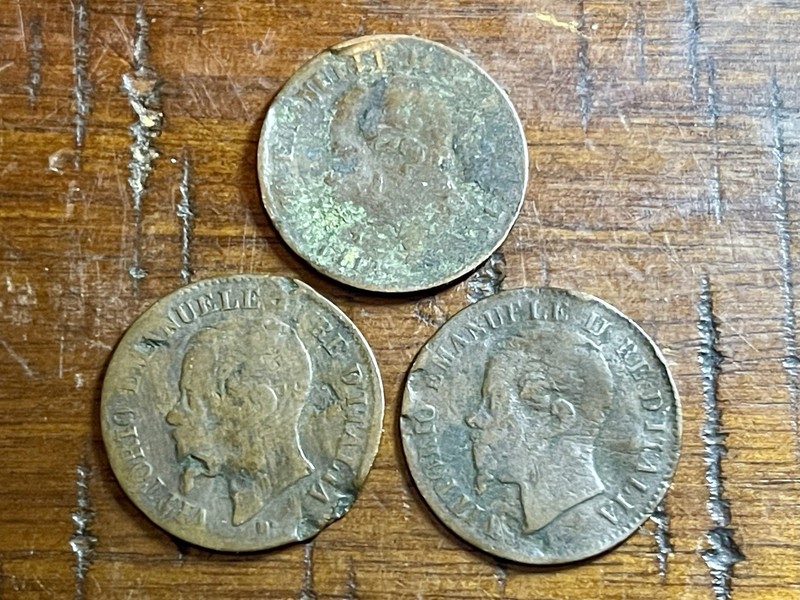 Lot of 3 Italy 🇮🇹 1861-M (Milan) 2 Centesimi (Bent/damaged) KM#2.1