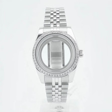 36Mm/40Mm Silver Watch Case Sapphire Glass Gemstone Bezel Fit NH35 NH36 NH34 ETA