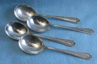 4 Vintage Sterling Silver International "Gadroon" Soup Spoons Monogrammed "W"