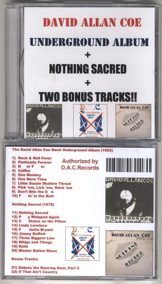 David Allan Coe- 22 X-Rated Hits CD - Underground Album+Nothing Sacred + 2 Bonus - Image 2 of 3