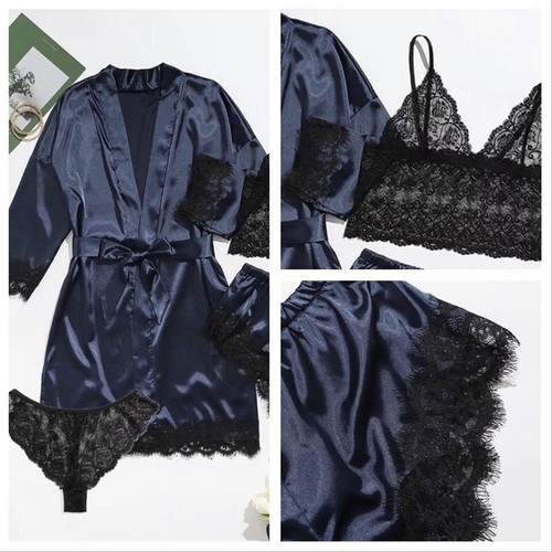 Seide Nachtwäsche Sexy Spitze Unterwäsche Heim Keine Elastizität Kleid - Bild 4 von 30