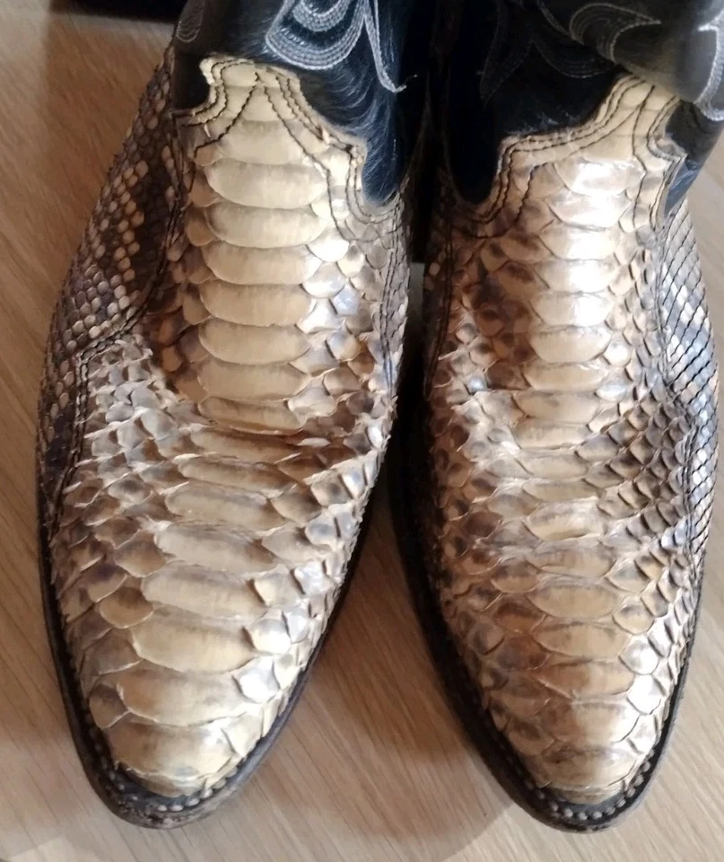 Botas de Vaquero Pitón Corte Trasero De Colección 9.5D Piel de Serpiente Hechas en EE. UU. Foto 4 de 4