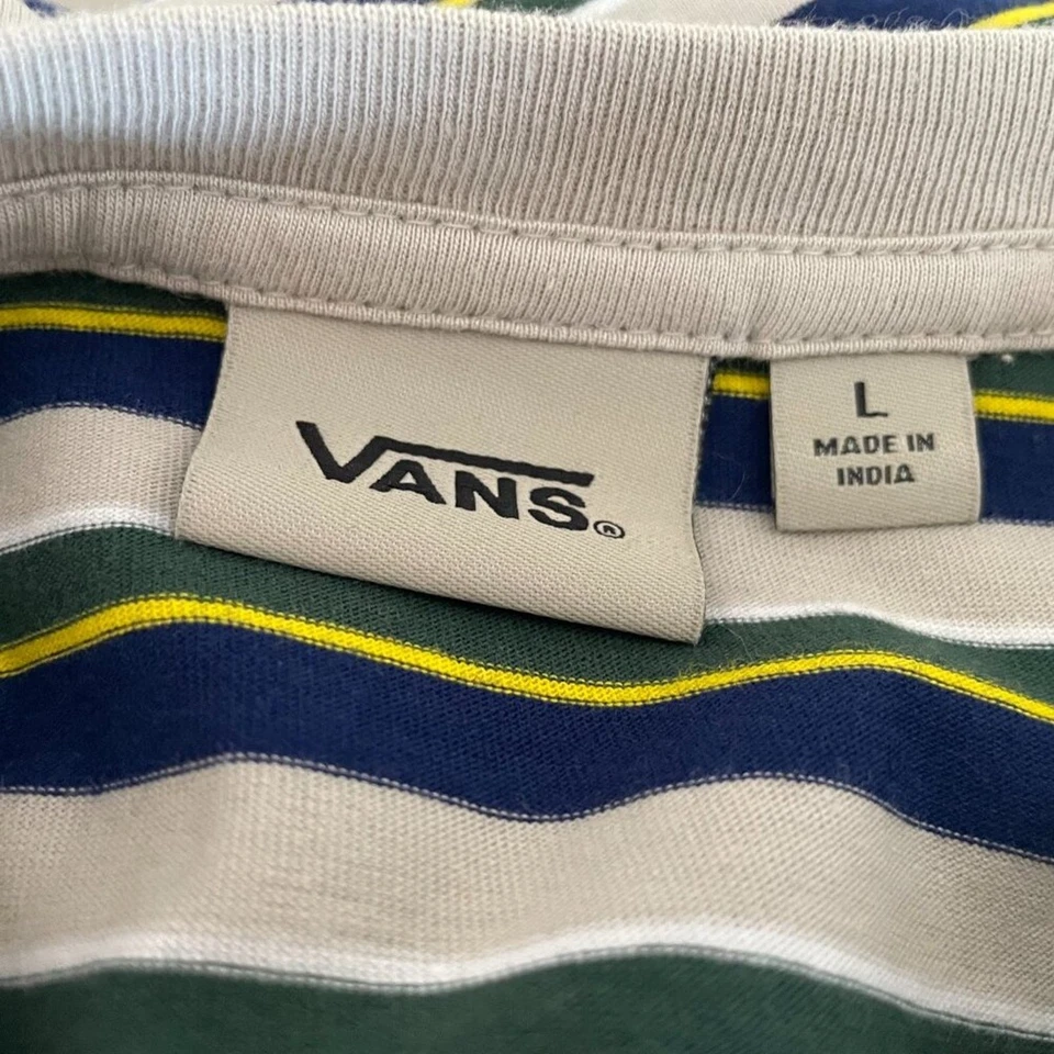 Vans 100% Cotton Green, Navy Striped Skate Short Sleeve Tee / T Shirt Size L - Image 4 of 4