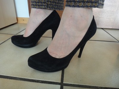 schwarze Buffalo Wildleder High Heels mit Plateau, Pumps Gr. 40