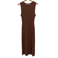 Quince Tencel Rib Knit Tank Midi Dress Brown Basic Sleeved L