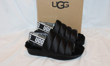 NIB UGG YOUTH 5 WOMEN'S 6.5-7 BLACK FLUFF YEAH SLIP ON SHEARLING SLIPPER