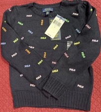 Polo RALPH LAUREN Toddler Girls 4 Sweater Navy MULTICOLORED Embroidered Logo 80