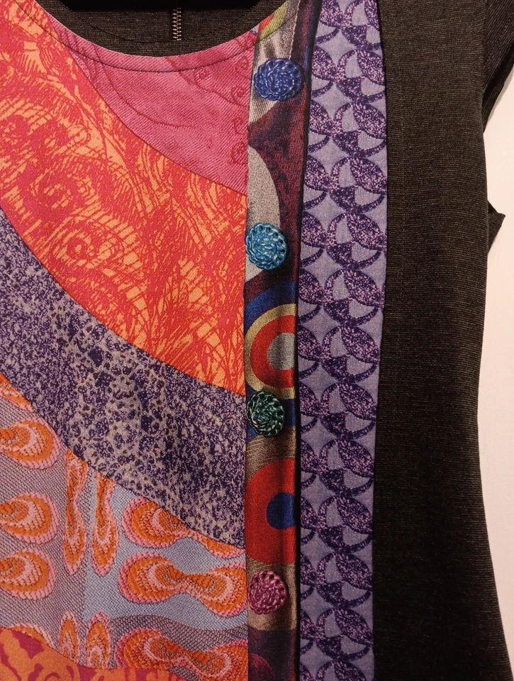 Vestido Vaina Desigual Para Mujer Talla Grande Colorido Gris Manga Gorra Firmado Elástico Foto 2 de 4