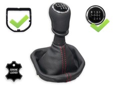 SCHALTKNAUF 6-gang FUR VW T6 2015-2018 SCHALTMANSCHETTE LEDER NAHT ROT + RAHMEN