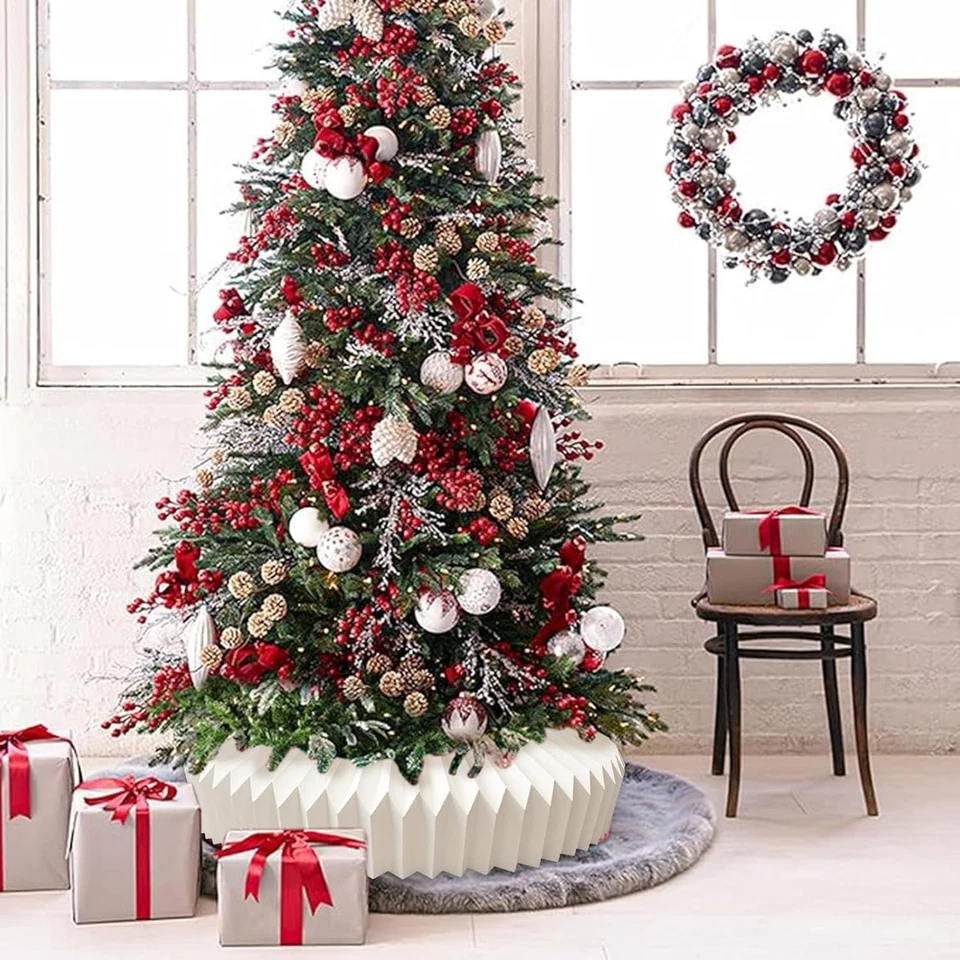 Collar de árbol de papel de Navidad de panal de 26 pulgadas, enjuague de árbol de Navidad plegable blanco Foto 3 de 4