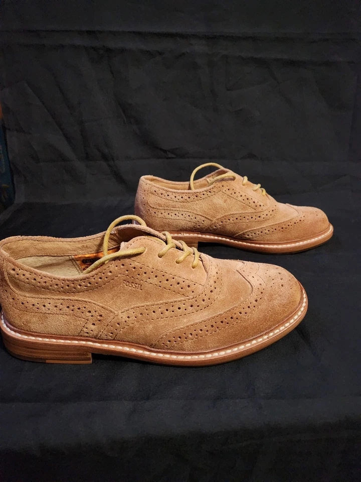 Womens Fossil Batey Boyfriend Wingtip Shoes Lt Brown Suede Size 7 Brogue Oxford - Image 2 of 4