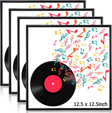 4-Pack 12.5" Vinyl Record Frames for Album Cover Wall Display Black