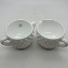 Vtg Fenton White Hobnail Open Sugar Creamer Individual Or Child Size
