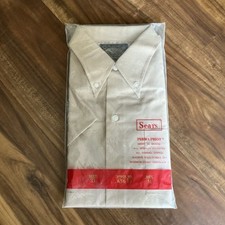 Vintage Sears Perma-Prest Shirt Men  s Tan Rockabilly Greaser 70s Short Sleeve