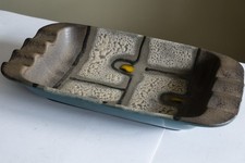 Mid Century Modern Art Pottery Austria Ashtray Dish Ceramic Fat Lava? Yellow