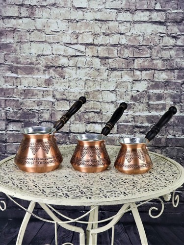 Turkish Handmade Copper Coffee Pots each 3/4/5/Set cups, Gift for friends - Picture 1 of 4
