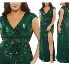 Mac Duggal Women's 5352 High Slit Sequin Cap Sleeve Gown 16W Green $498