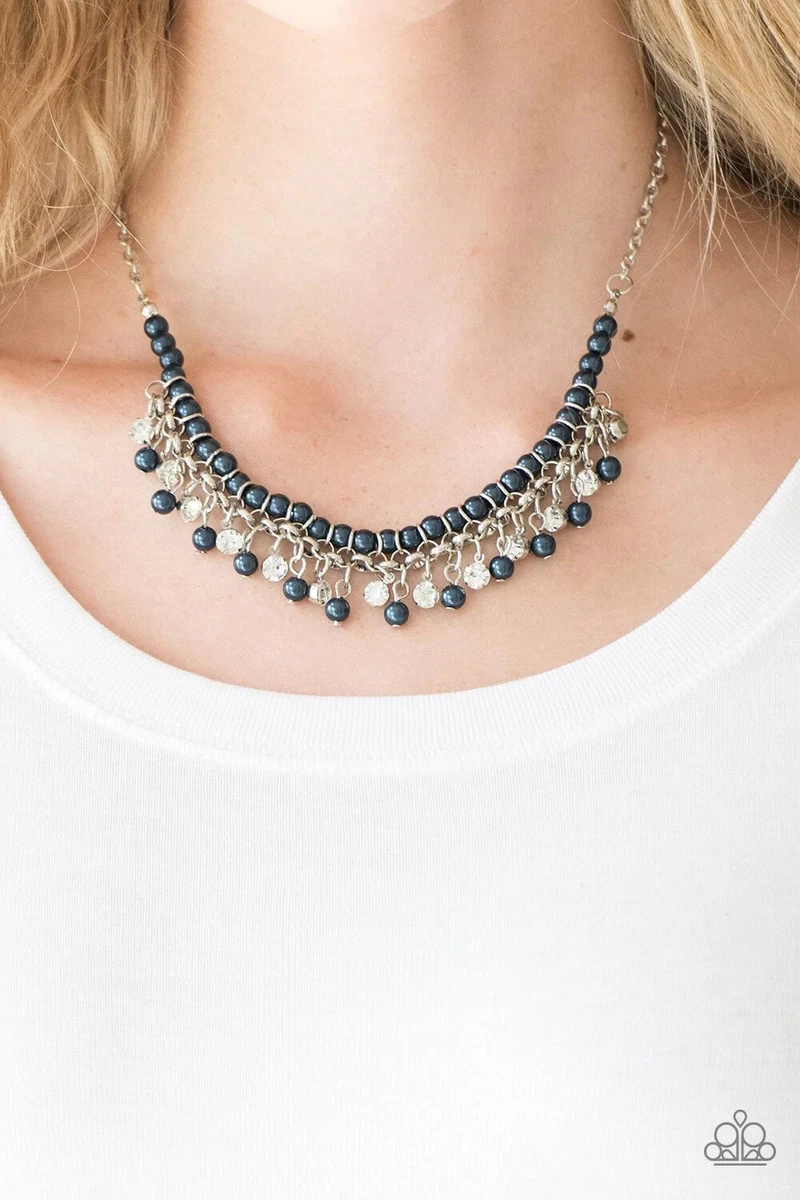 Paparazzi Necklace- A Touch of Classy- Navy Blue- Rhinestones