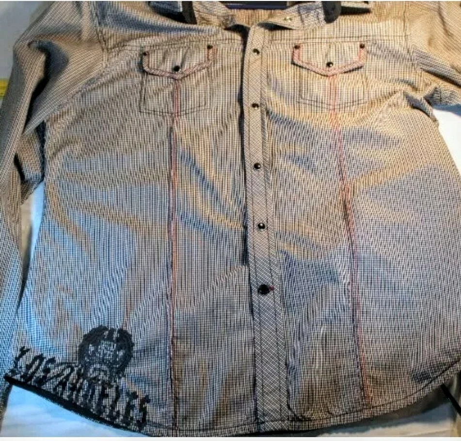 Camisa Guess Los Angeles Talla XL Negra Perla A Presión Manga Larga Rebelión Spellout