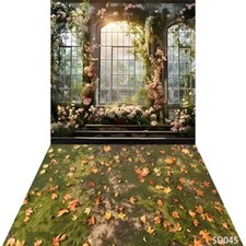 10'x20'CP Window Flowers Fall Scenic Microfiber Fabric background backdrop SD045
