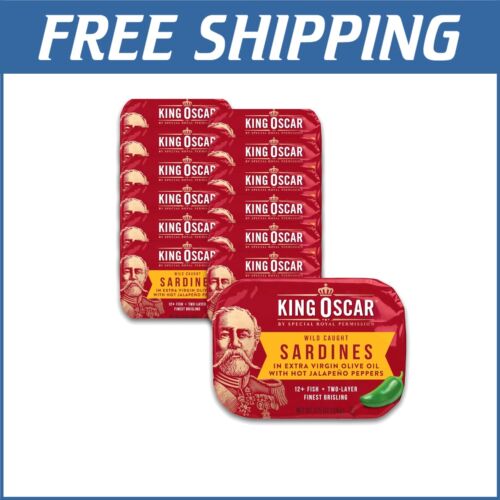 Delicious Smoked Sardines in Extra Virgin Olive Oil & Spicy Jalapeno, 12 Pack