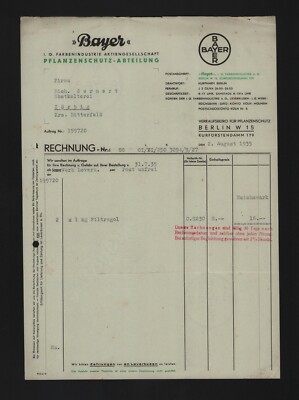 BERLIN, Rechnung 1935, BAYER - IG Farbenindustrie AG Pflanzenschutz-Abteilung
