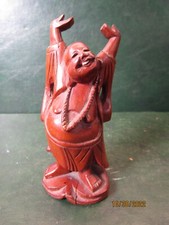 Hand Carved Happy Buddha Wooden Statue 5"