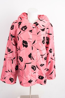 UBU Womens Jacket Coat Travel Packable XL Pink Black Flocked Floral NWT