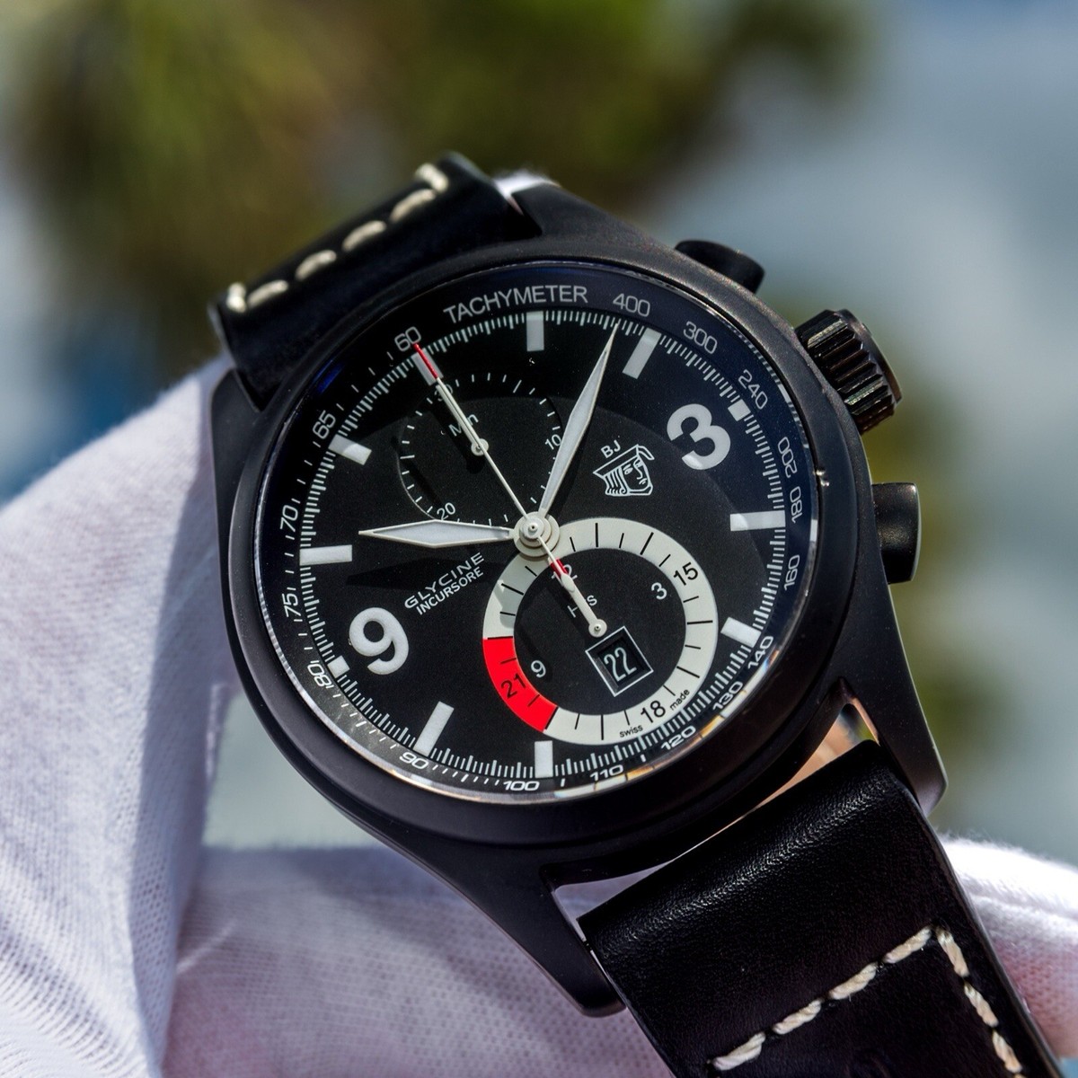Glycine Incursore Black Jack Steel Black Dial Manual Wind Mens