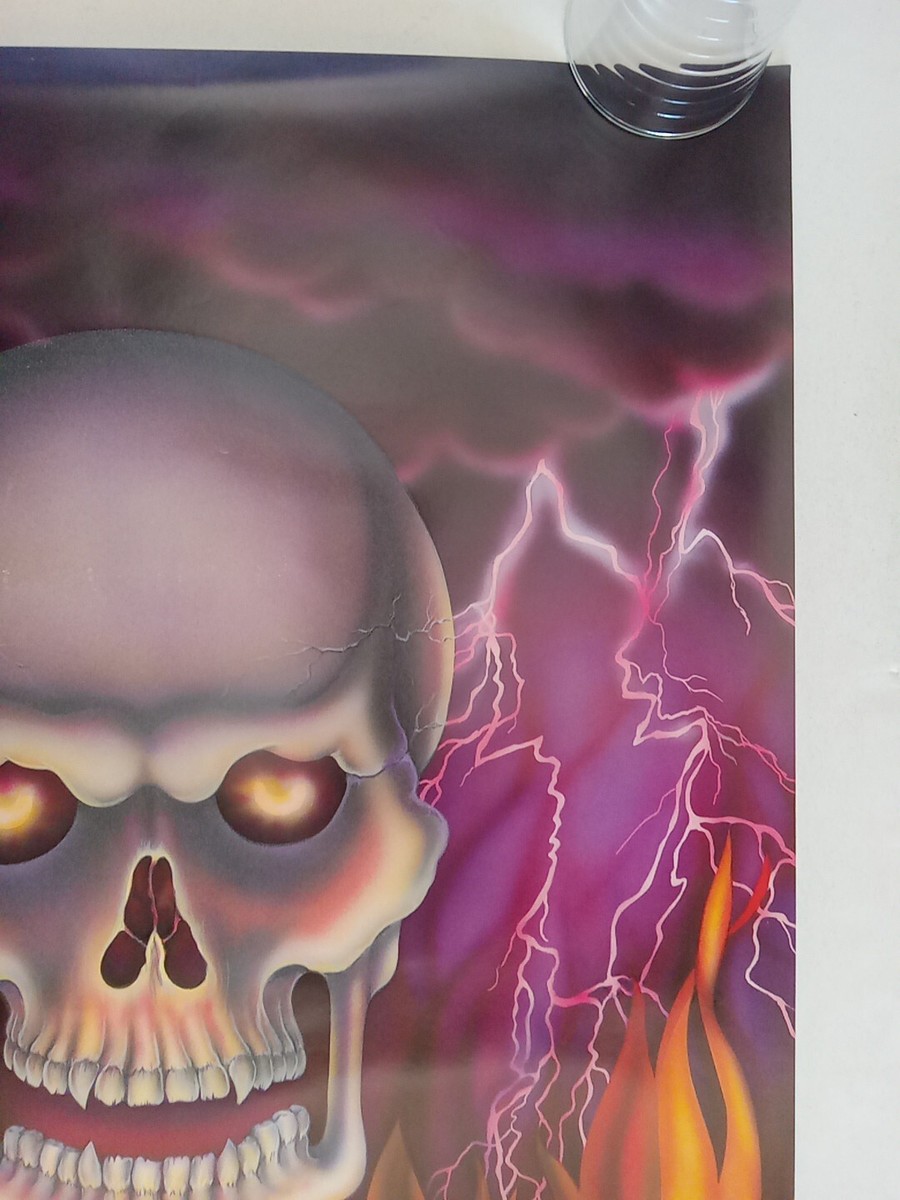Original Vintage 1991 Death Fire Poster Skull Lightning