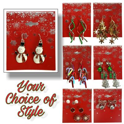 Christmas Themed Pierced Earrings Holiday Snowman Candy Cane Bells Many Styles