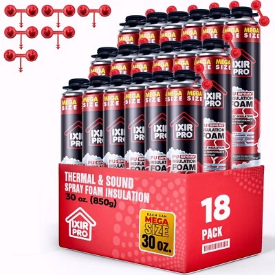 IXIRPRO Spray Foam Insulation Can (18 x 30 oz. / 850 g) Mega Size Closed Cell Insulation