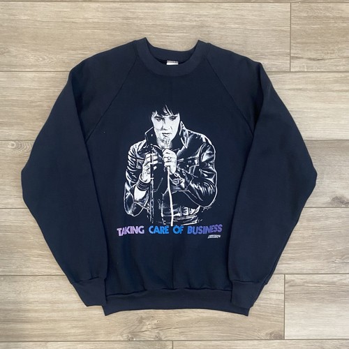 Vintage 1987 Elvis Presley Taking Care Of Business Black Crewneck Sweatshirt VTG
