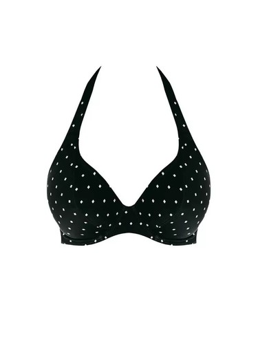 Freya Jewel Cove Bikini Top Size 30H Black White Banded Halter Plunge Bra 7232 - Picture 12 of 12