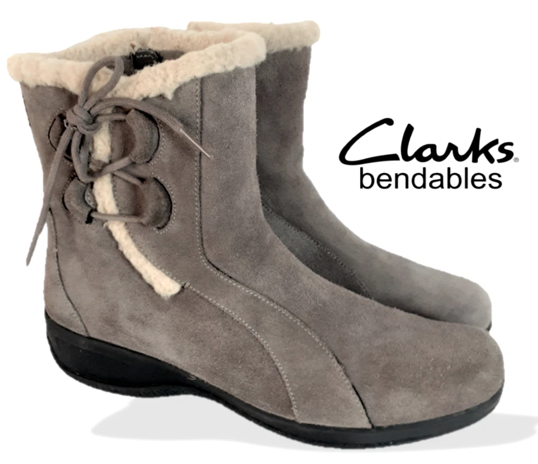 CLARKS Sz 10M Winter Boots Angie Madi Bendables Suede 35615 Gray