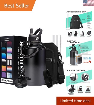 Leakproof Half Gallon Water Bottle with Survival Paracord Handle & Accessories