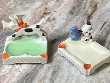 VTG Dog Ashtrays (2) Ceramic-Made In Japan