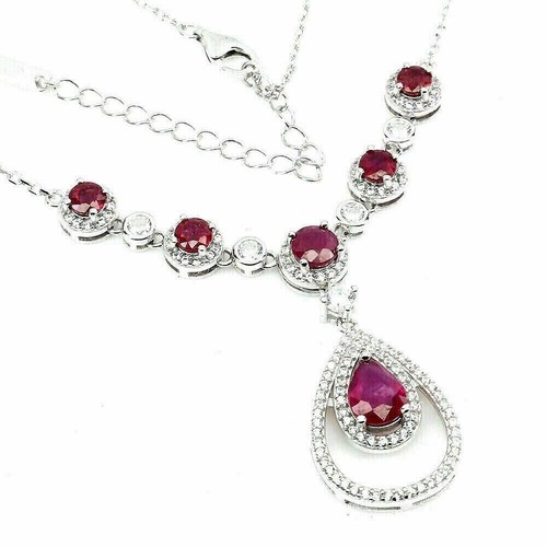Silver Necklace Pink Ruby Genuine Natural Gems Solid Sterling 17 to 19 Inch - Picture 23 of 24