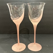 Crystal Clear Melinda Water Goblet Pink Frosted Blown Glass Vintage Art Deco x 2
