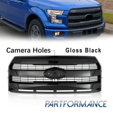 Gloss Black Front Upper Grill Grille W/Camera Holes For 2015 2016 2017 Ford F150