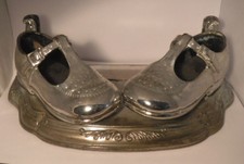 Vintage Baby Shoes Picture Frame Photo Booties Stand  Frame White Metal  