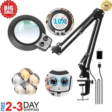 Magnifying Glass Desk Lamp with 10X Swing Arm and Big Clamp Lighted Magnifier