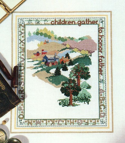 A SAMPLER FOR FATHER Alphabet Dad House Country Cross Stitch Pattern Chart V7 - 第 1/2 張圖片