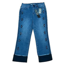 DG2 by Diane Gilman Ankle Jeans Womens Blue Denim Embellished Skinny Fit Sz 2T