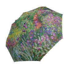 Auto Open Close Umbrella, Iris Garden At Giverny Monet Folding Travel Umbrell...